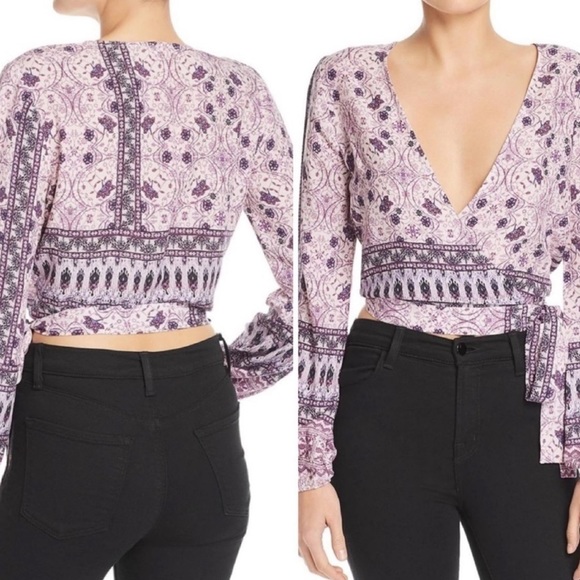 En Creme Tops - En Creme Purple Floral Print Top Wrap Blouse Size Small NWT